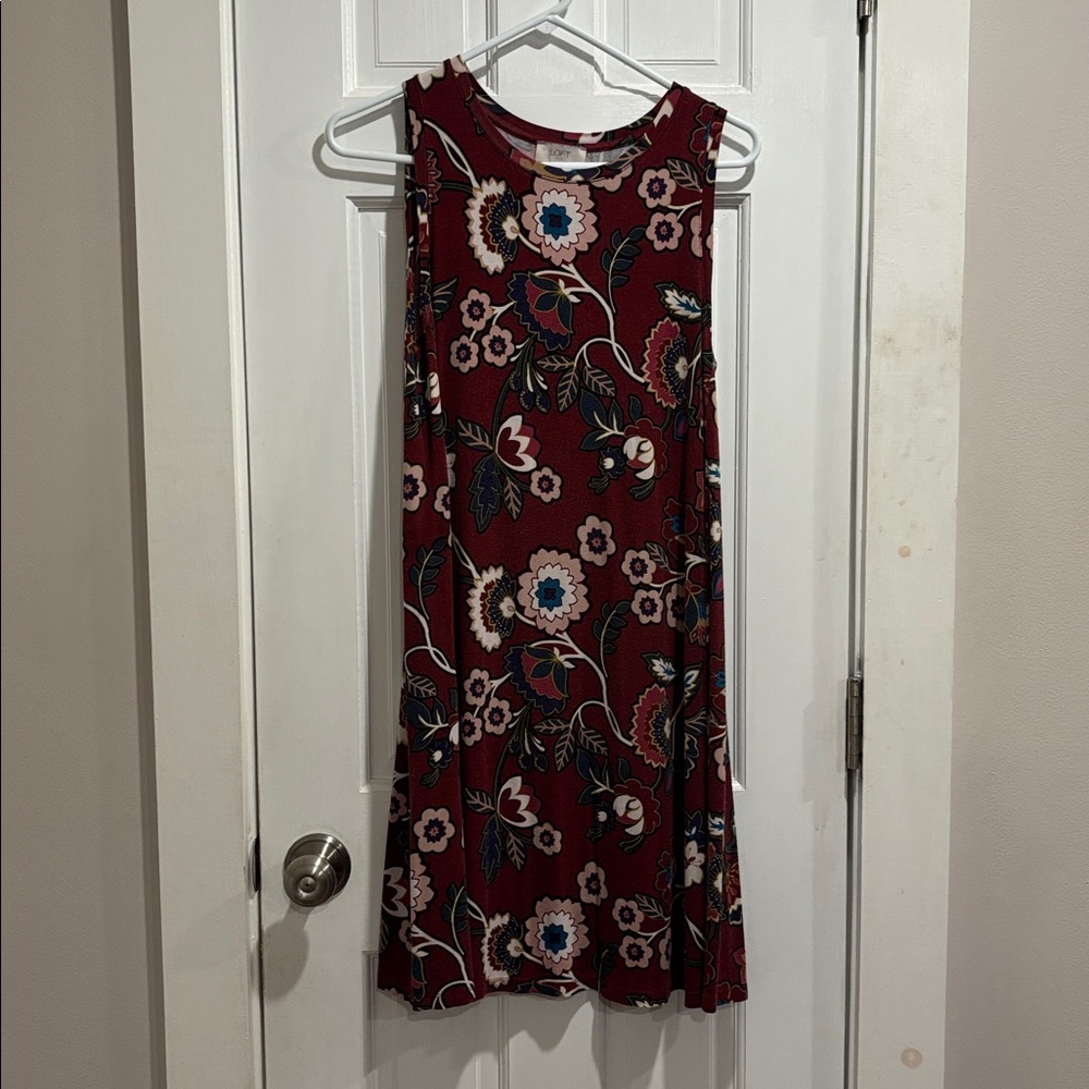 LOFT Burgundy and Pink Floral Dress